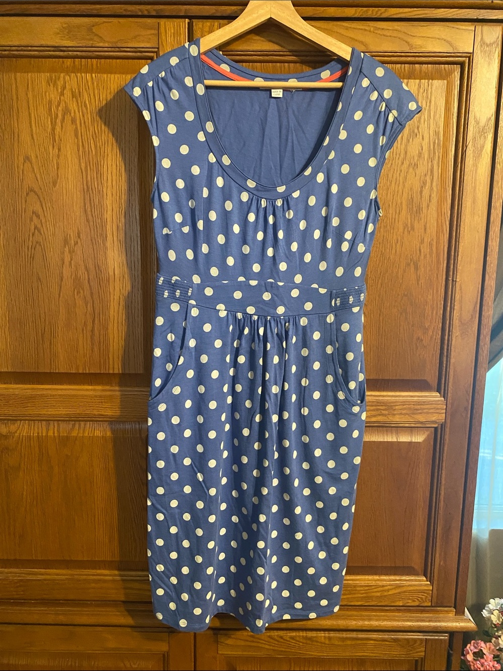Boden Blue Polka Dot Scoop-Neck Midi Dress